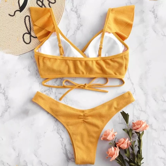 NWT | Boutique Ruffle Bikini Yellow Large - Picture 2 of 6
